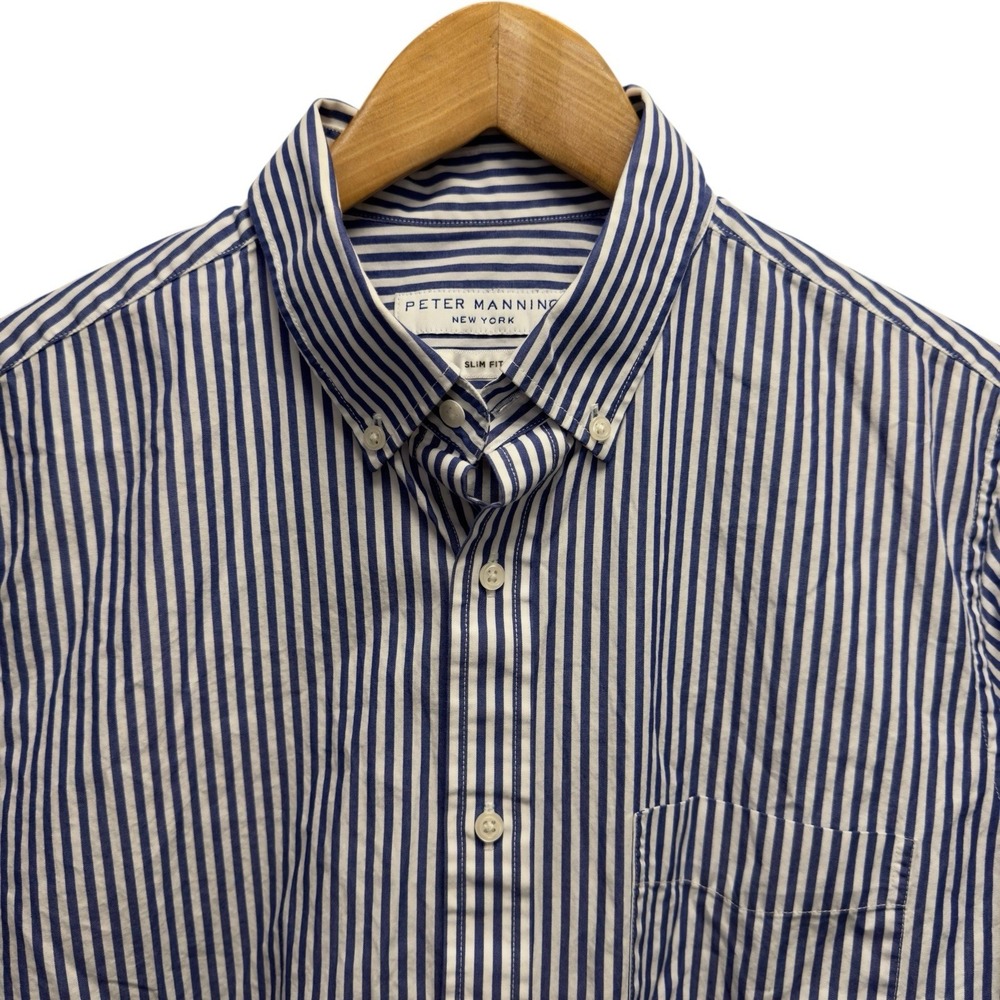 Peter Manning Men's Size 4 Slim Blue/White Striped Button Down Cotton Shirt euc